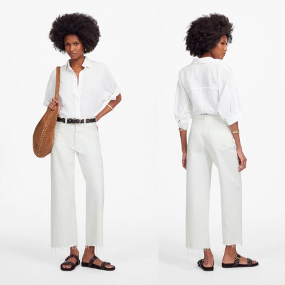 Madewell Women's Low-Slung Baggy Crop Jeans NU173 Pure White + Rigid Size 33 NWT